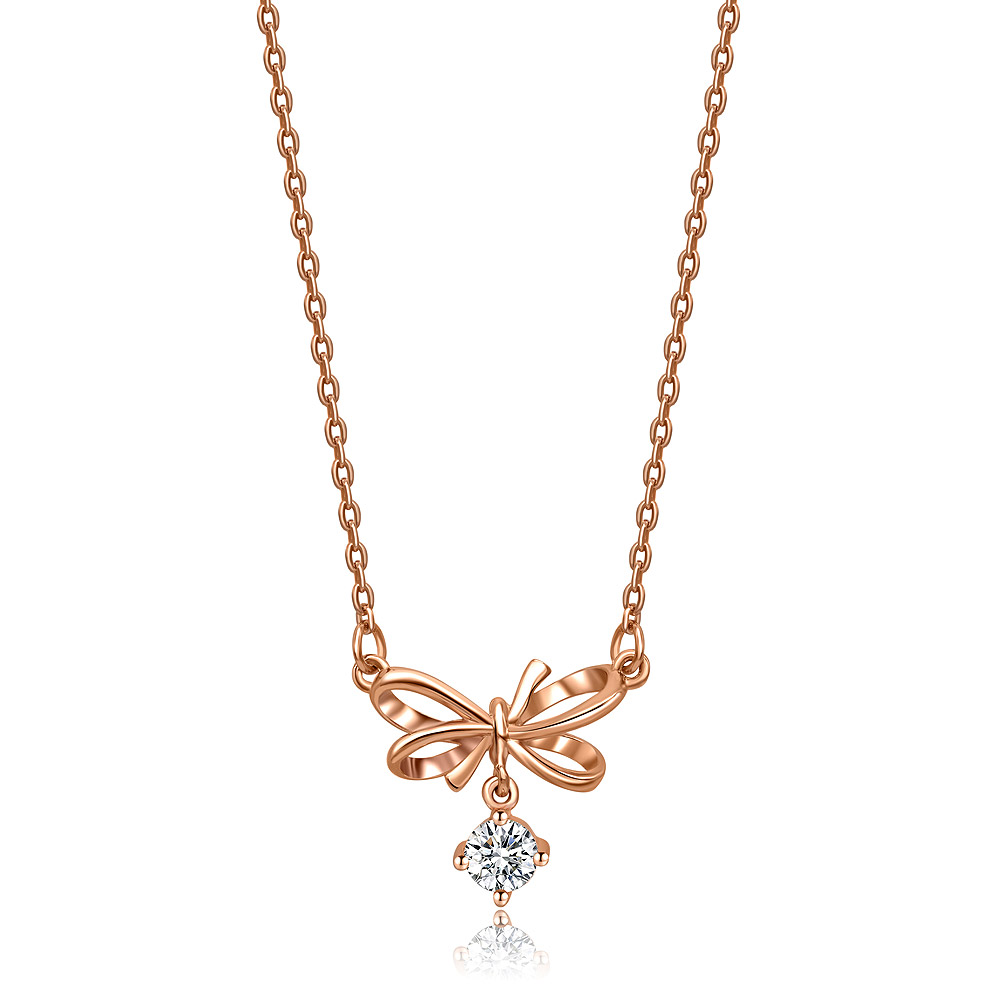 Rose Gold Take A Bow Necklace with A Diamond